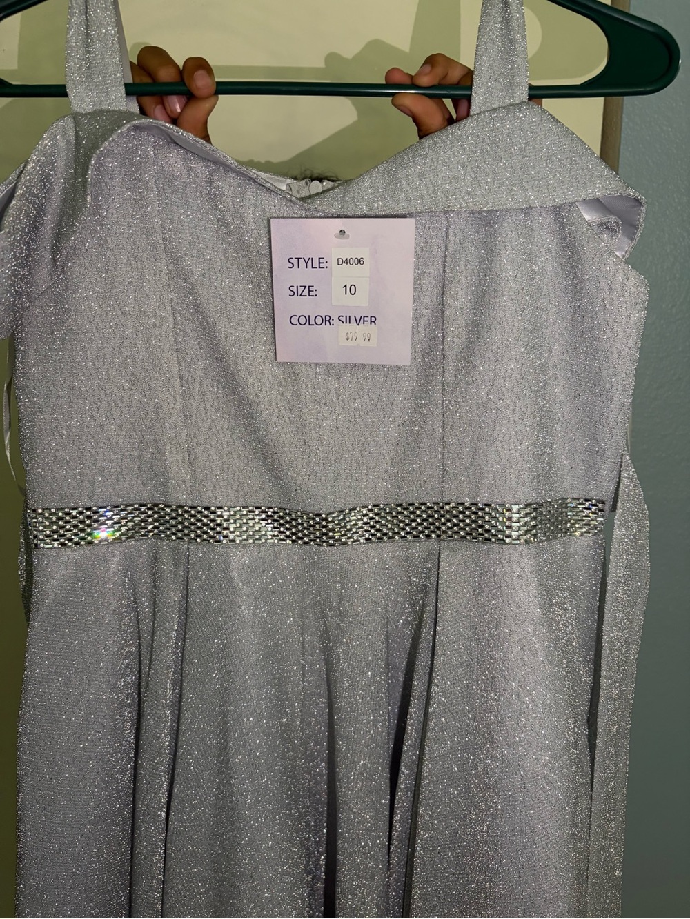 Silver Sparkle A-line Dress with Rhinestone Waistband